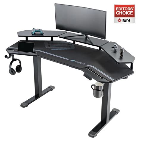 Eureka Ergonomic 63 Wing Shaped Standing Desk With Monitor Shelves