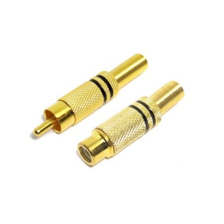 KIT CONECTOR RCA MACHO Y HEMBRA METÁLICO DORADO NEGRO