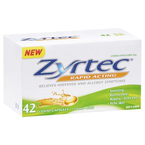 Zyrtec Cetirizine Rapid Acting Relief 42 Capsules