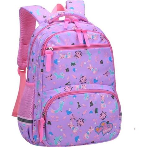 Cartable Fille Sac A Dos Primaire En Nylon Violet Enfant Dos