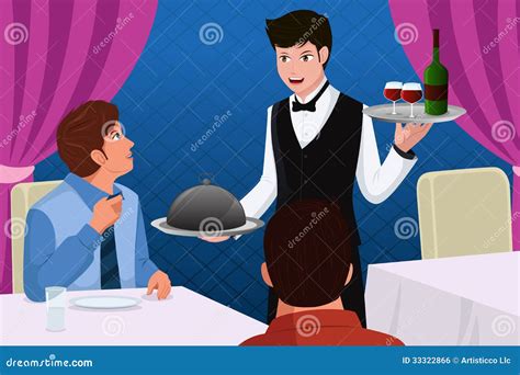 Waiter In A Restaurant Serving Customers Stock Vector Illustration Of