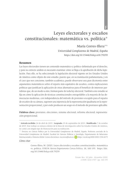 Pdf Leyes Electorales Y Escaños Constitucionales Matemática Vs Política