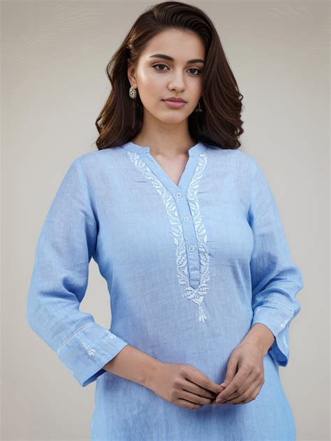 Hamsi Linen Cotton Hand Embroidered Tunic Kurti Made To Ordercustomi Ayurvastram