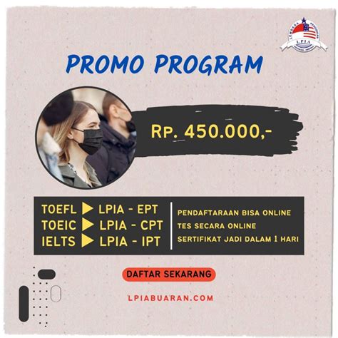 Promo Program Sertifikasi Toefl Toeic Ielts Lpia Buaran