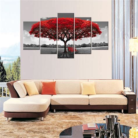 2020 Canvas Wall Art Red Tree Canvas Painting Landscape Artwork Print