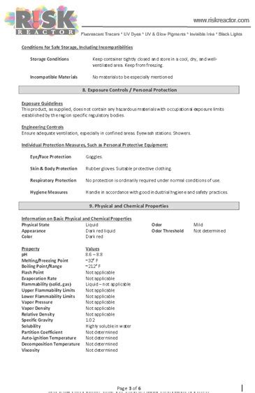 Safety Data Sheets Ifwb C X Fwt Red Tracer Uv Dye Fluorescent Liquid