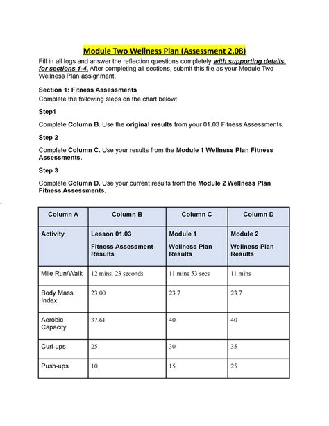 Wellness Plan Answers Module Two Wellness Plan Assessment