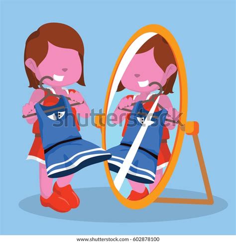 Pink Girl Looking Mirror Stock Illustration 602878100 Shutterstock