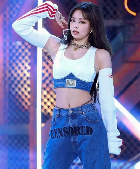 Jennie Stage Fashion Bra Top With Arm Warmer Sleeves Blackpink Fashion Kpop Outfits Stage