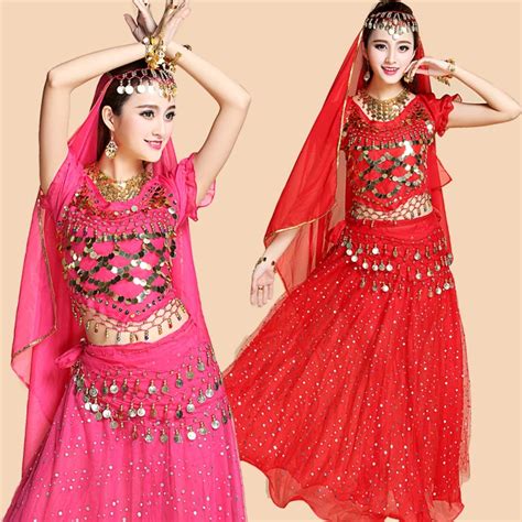 4pcs Sets Woman Performance Belly Dance Costume Tribal Gypsy Egypt Bellydance Costumes For Women