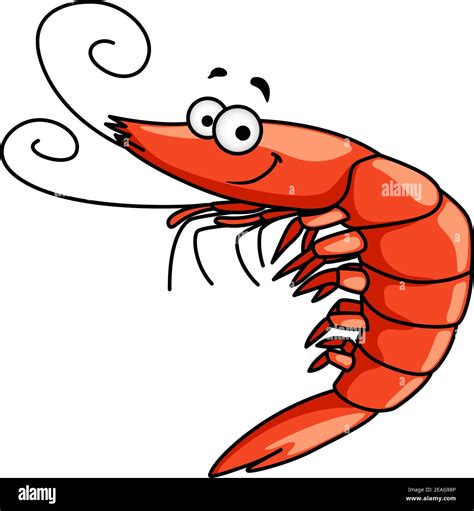 Happy Red Prawn Or Shrimp With Curly Feelers And A Smiling Face