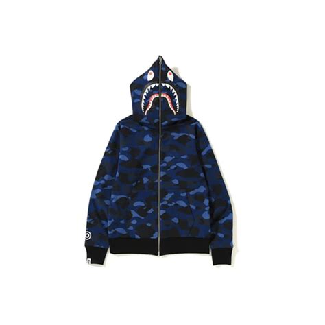 Bape Color Camo Reversible Ponr Shark Full Zip Hoodie Blackbluebape Color Camo Reversible Ponr