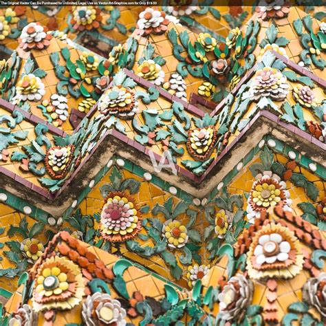 Flower Mosaic On The Buddhist Stupa In Wat Pho Temple Bangkok