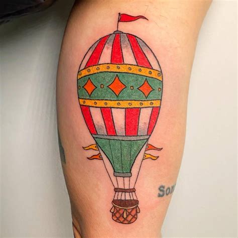 Hot Air Balloon Tattoo Hand Poked On The Inner Arm