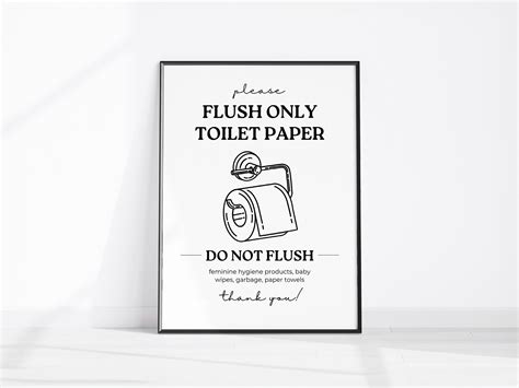 Cute Flush Only Toilet Paper Printable Bathroom Sign Many Sizes