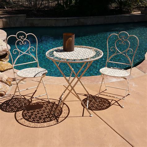 New 3 Piece Marseille Antiqued Heavy Iron Folding Bistro Set 2 Chairs