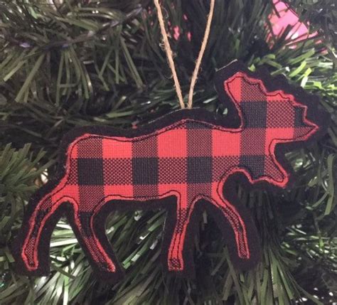 Black And Red Buffalo Plaid Moose Applique Ornament Embroidered Felt