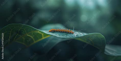 caterpillar on a branch, Caterpillar Inchworm Movement A caterpillar inchworms across a leaf ...