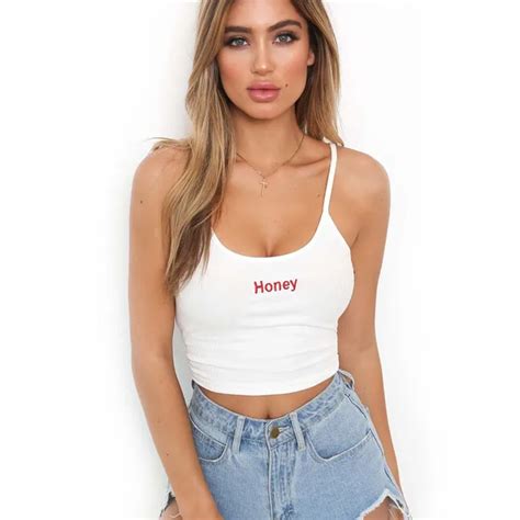 Fhtex Fashion Letter Embroidery Slim Casual Tank Camis Women Spaghetti Strap Crop Top Tight Tank