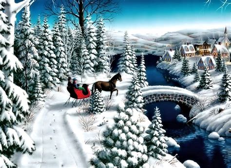 Sleigh Ride Sleigh Painting Snow Winter Hd Wallpaper Peakpx