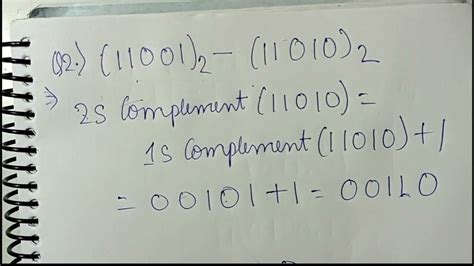 Subtraction Of Binary Numbers Using 2s Complement Method Youtube