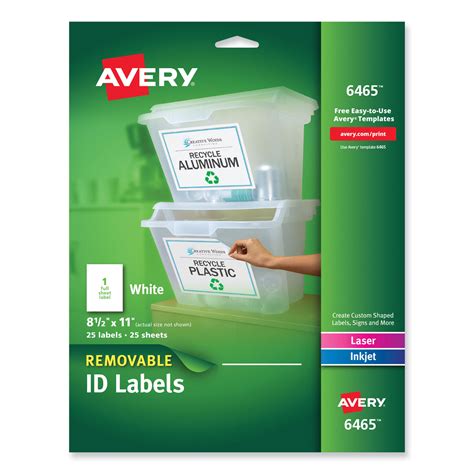 Avery Removable Multi Use Labels Inkjet Laser Printers 8 5 X 11