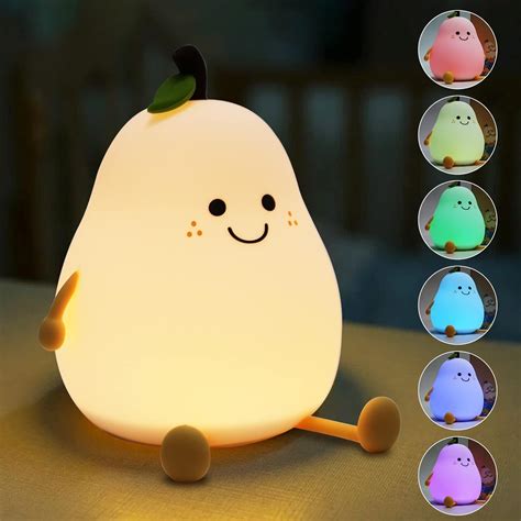 Cute Smile Pear Night Light Kids Dimmable Night Light Rechargeable