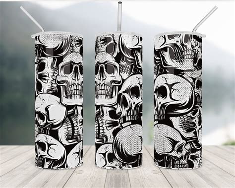 Skull Tumbler Wrap Sublimation Png Design Totenkopf Blume Oz Etsy