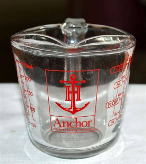 ~minty~ Vintage Anchor Hocking 1 Cup Clear Glass Measuring Cup Red Graphics Ebay