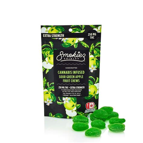 Smokiez Edibles Sour Green Apple Fruit Chews 250mg Thc Ok Leafly