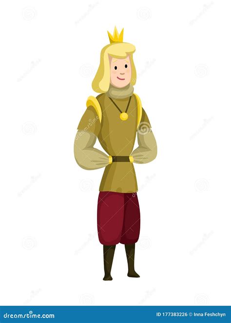 Young Sartoon King Wearing Crown And Mantle Color Vector Illustration