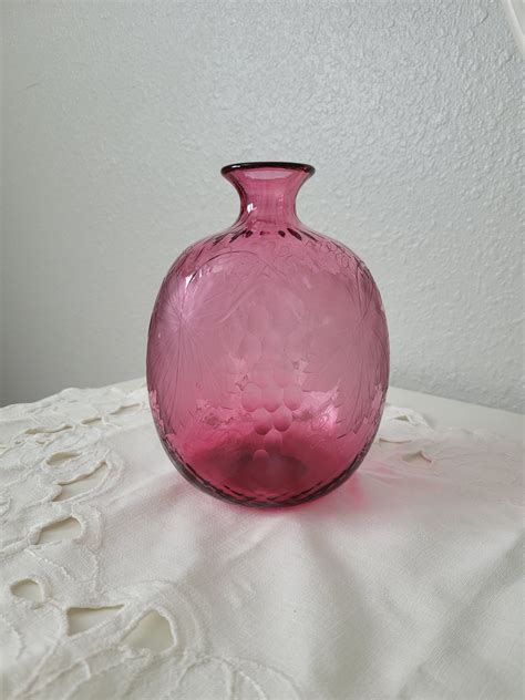 Cranberry Etched Glass Vase Cateys Connections