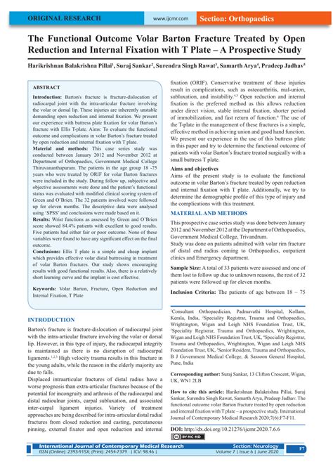 Pdf The Functional Outcome Volar Barton Fracture Treated By Open