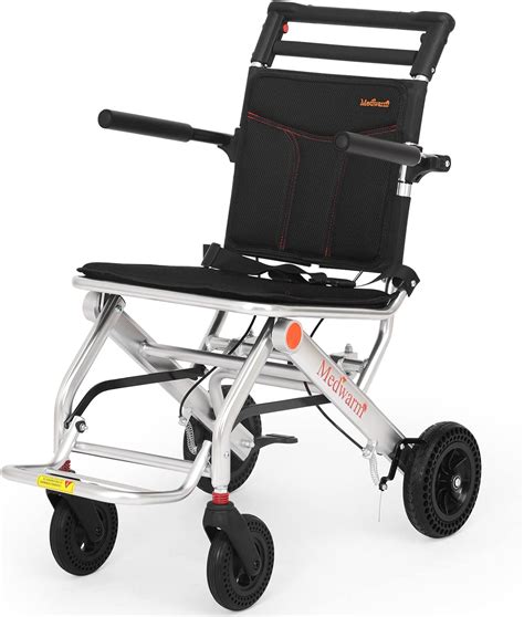 Medwarm Portable Aluminum Transport Wheelchair With Handbrake 8 Rear Wheels Small