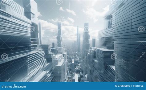 Futuristic Sky View Between Modern White Skyscrapers Generative Ai