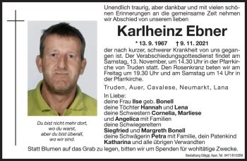 Traueranzeigen Von Karlheinz Ebner Trauer Bz