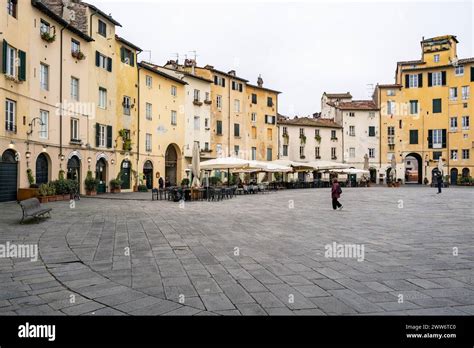 Piazza Dell Anfiteatro The Heart Of The City Of Lucca Italy Stock