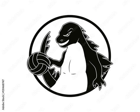 Vetor De Godzilla Volleyball Cartoon Vector Illustration Do Stock