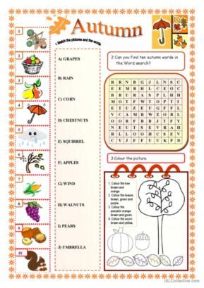 96 Autumn Fall English ESL Worksheets Pdf Doc