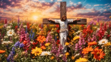 Premium Ai Image A Vibrant Jesus Christ Cross Surrounded By A Field