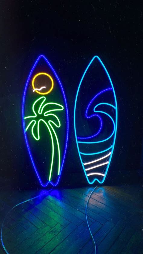 Surfboard Led Neon Sign Modern Tropical Aqua Surf Wall Art Gift For