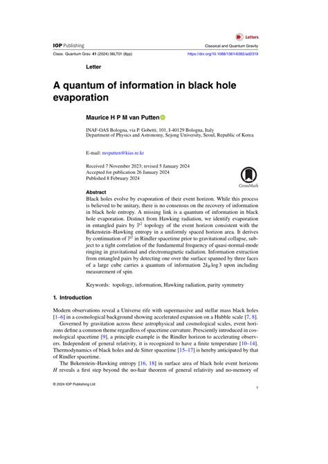 A quantum of information in black hole evaporation | Request PDF