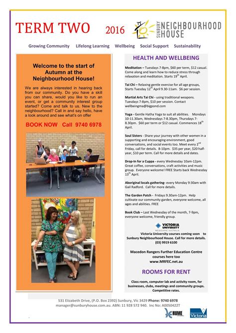 Our Term 2 Program Guide - Sunbury Neighbourhood House