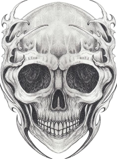 Art Surreal Skull Tattoo Hand Drawing And Make Graphic Vector