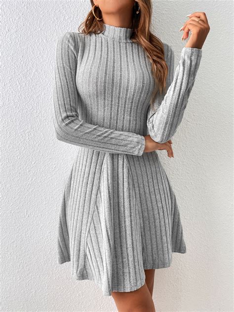 Mock Neck Ribbed Knit Dress