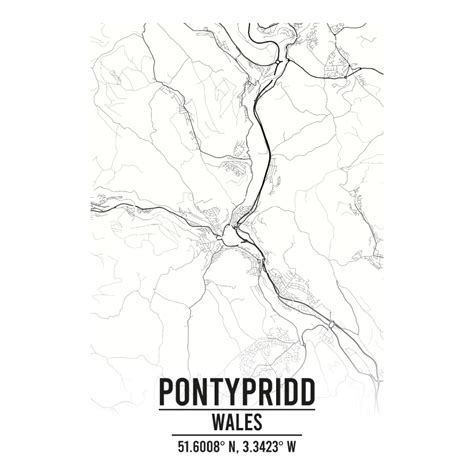 Pontypridd Wales A Map Print Retro Progression