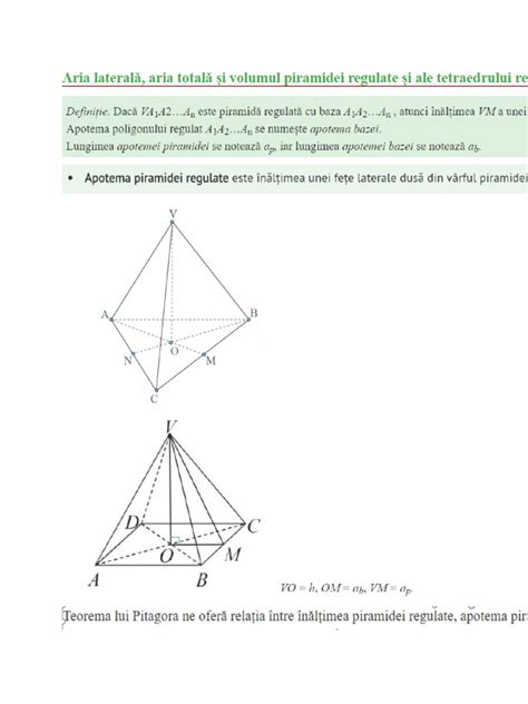 Aria Laterala Aria Totala Si Volumul Piramidei Regulate Tetraedrului