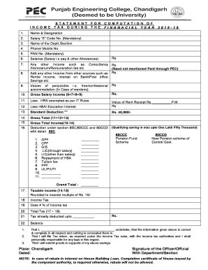 Fillable Online Pec Ac Income Tax Assessment Form F Y 2018 19 Fax Email