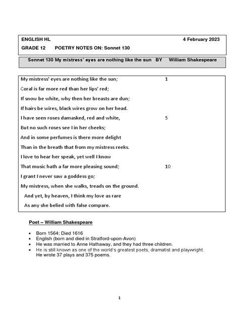 Sonnet 130 | PDF | Literary Criticism | Sonnets