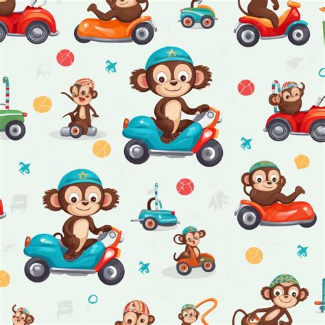 Premium Vector Seamless Pattern Of Cartoon Cute Monkey Driving A Car